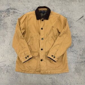 Lands End Canvas Chore Coat Large Tan Barn Jacket Corduroy Collar